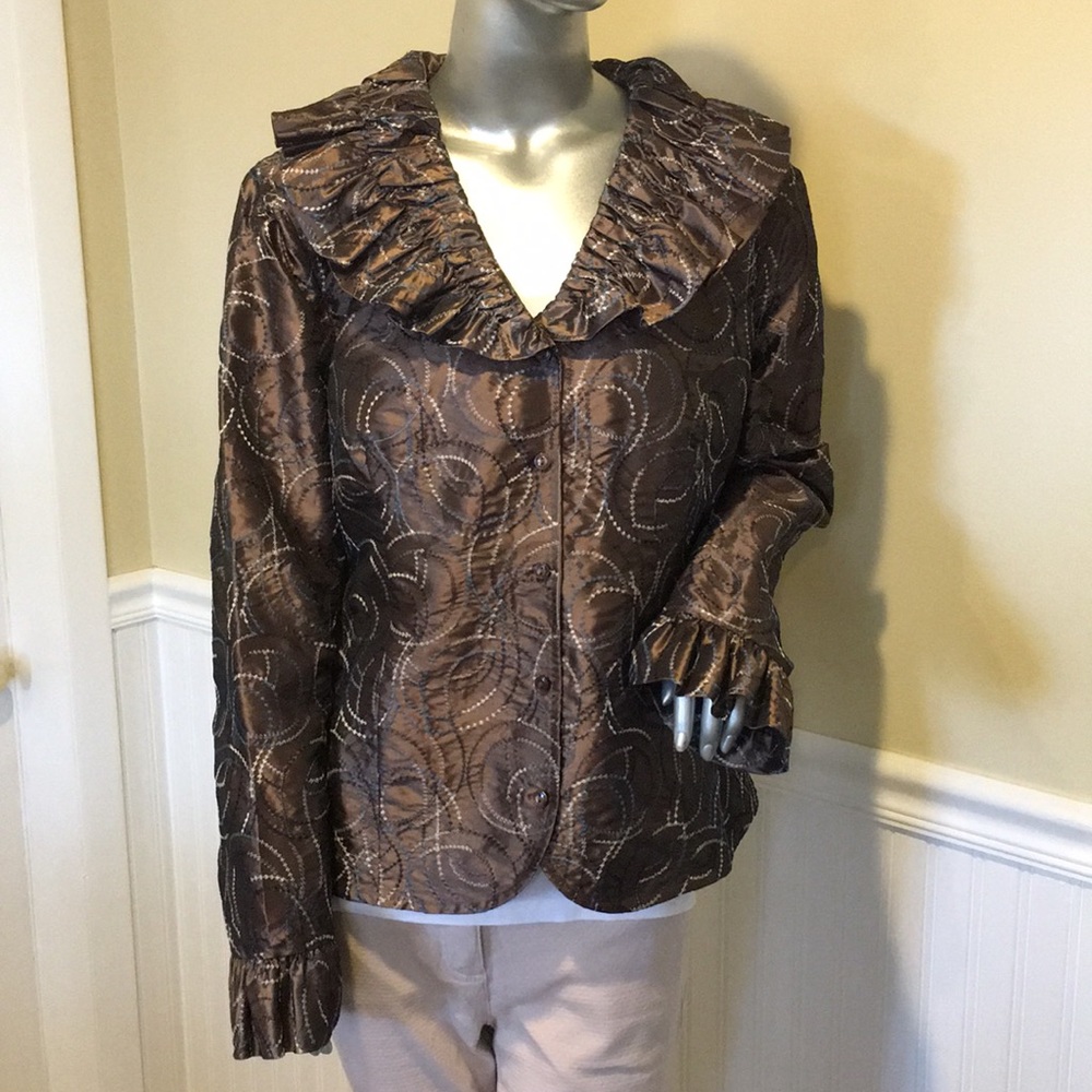 Samuel Dong Embroidered Ruffle Blouse